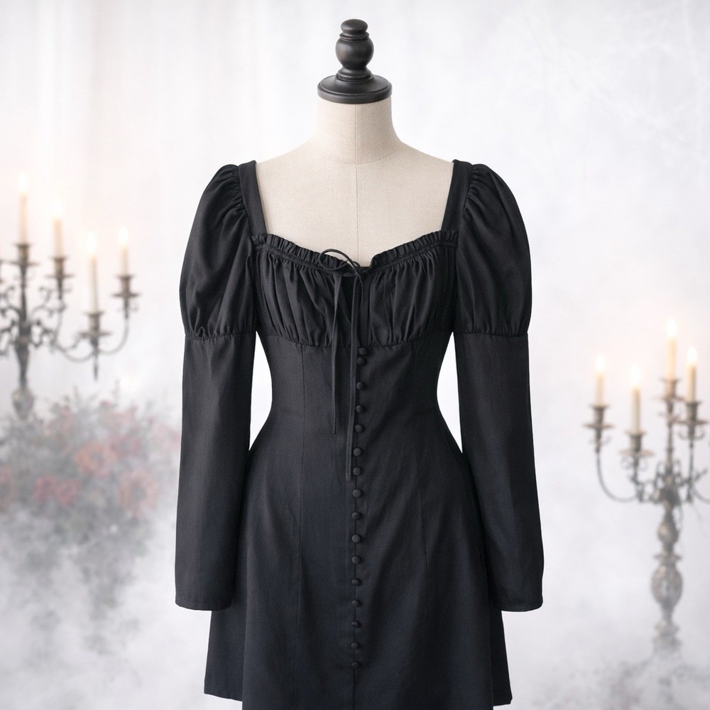 Urban Outfitters Eggie Women XS Mini black long sleeve peasant Gothic Punk dress